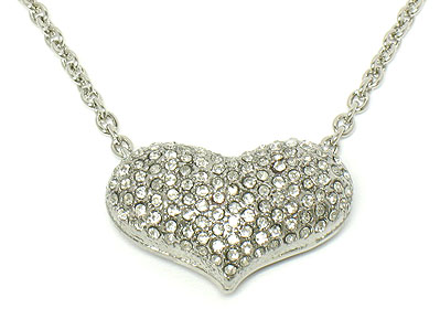 Made in korea whitegold plating crystal wide puff heart necklace