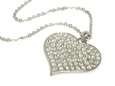 Extra large whitegold plating crystal heart necklace