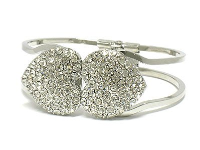 Crystal double heart hinge bangle