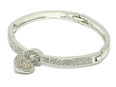 Crystal heart charm thin bangle