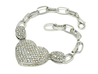 Crystal big heart and metal chain bracelet