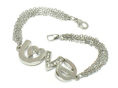 Crystal deco love multi chain link bracelet