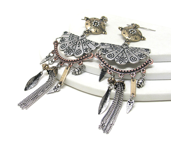 Antique style textured metal dangle earring