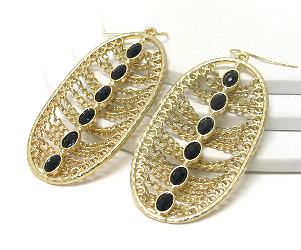 Stone and metal chain link oval hoop earring - hoops