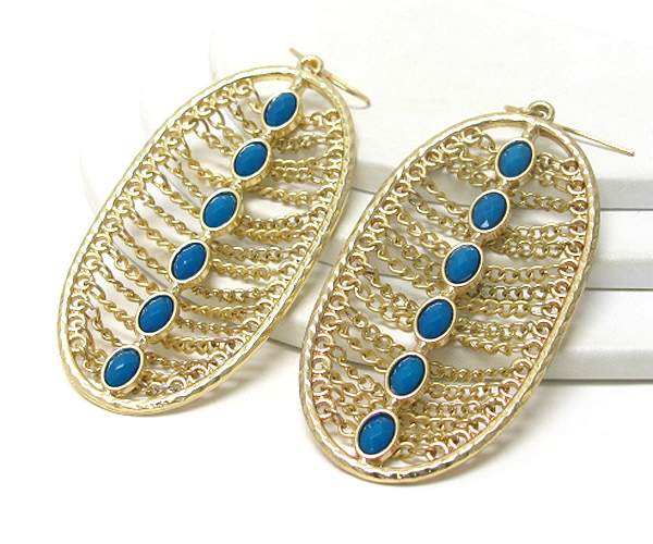 Stone and metal chain link oval hoop earring - hoops