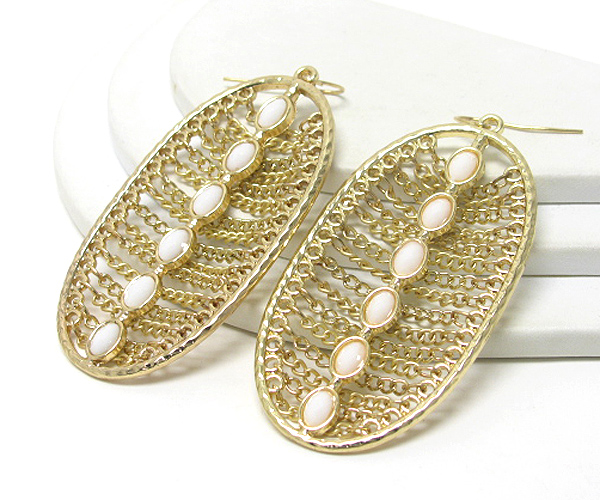 Stone and metal chain link oval hoop earring - hoops