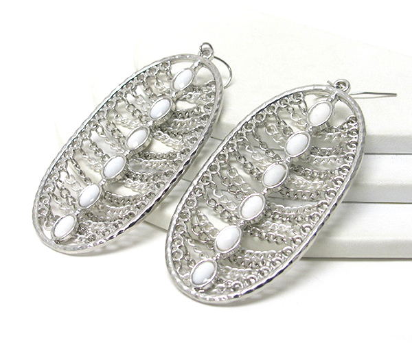 Stone and metal chain link oval hoop earring - hoops