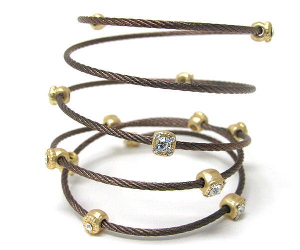 Crystal accent and metal rope corded bracelet