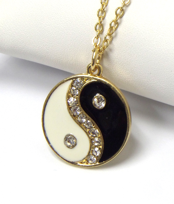 Crystal and epoxy ying yang pendant necklace