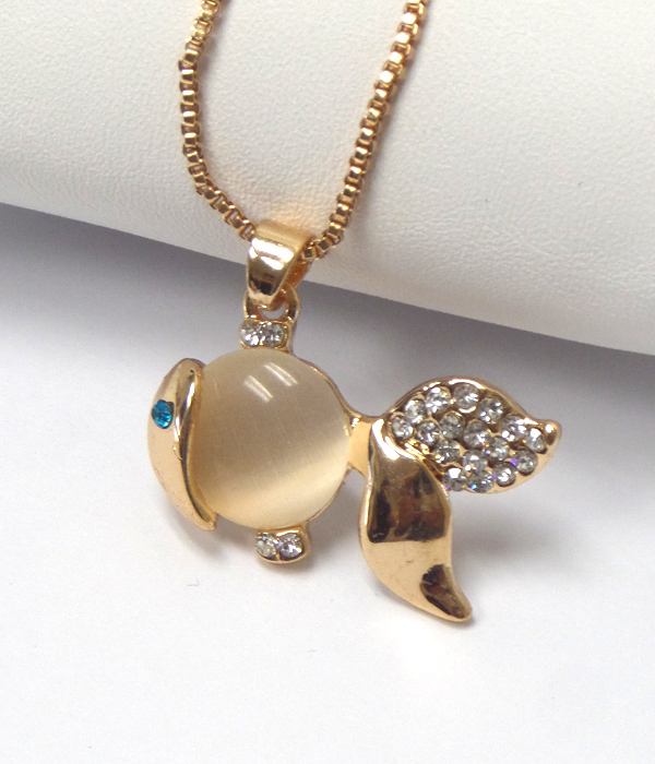 Swarovski inspired crystal gold fish pendant necklace