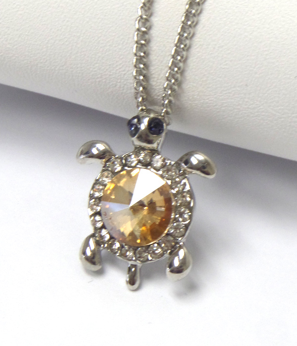 Swarovski inspired crystal turtle pendant necklace