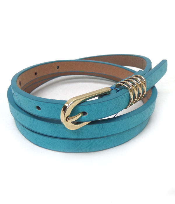 Simple metal buckle leatherette skinny belt