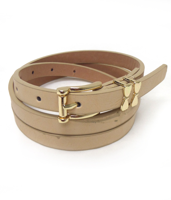 Simple metal buckle leatherette skinny belt