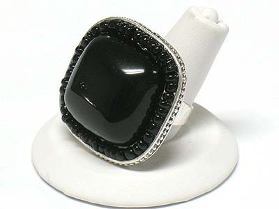 Natural stone square fashion ring -adjustable size