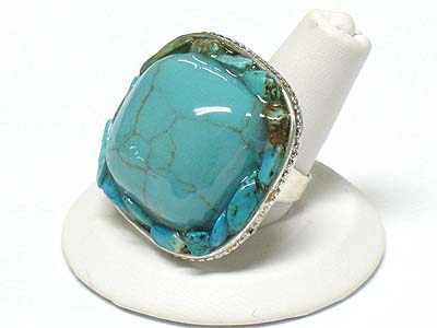 Natural stone square fashion ring -adjustable size