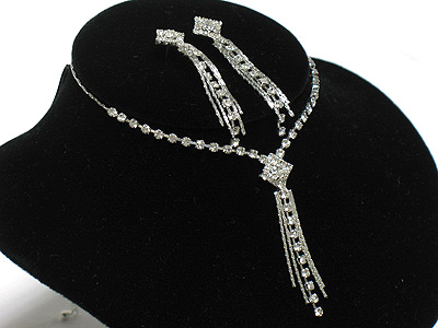 Rhinestone long tail drop style necklace and earring set