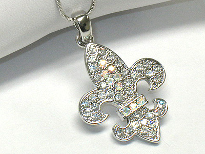 Made in korea whitegold plating crystal fleur de lis necklace