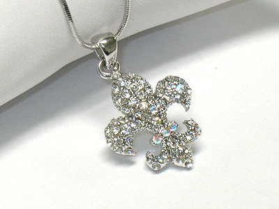 Made in korea whitegold plating crystal fleur de lis necklace