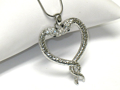 Made in korea whitegold plating crystal dual snake heart necklace