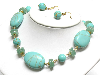 Turquoise stone link necklace and earring set