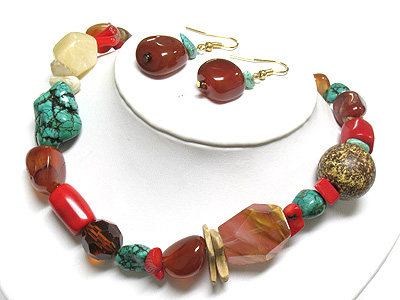 Turquoise and other natural stone necklace and earring set