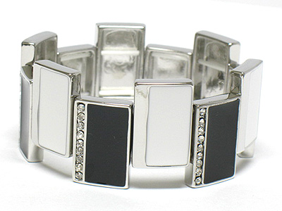 Crystal stud enameled metal link stretch bracelet