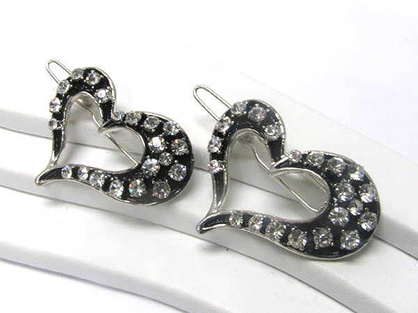 Crystal deco heart hair pin - 2 pc set