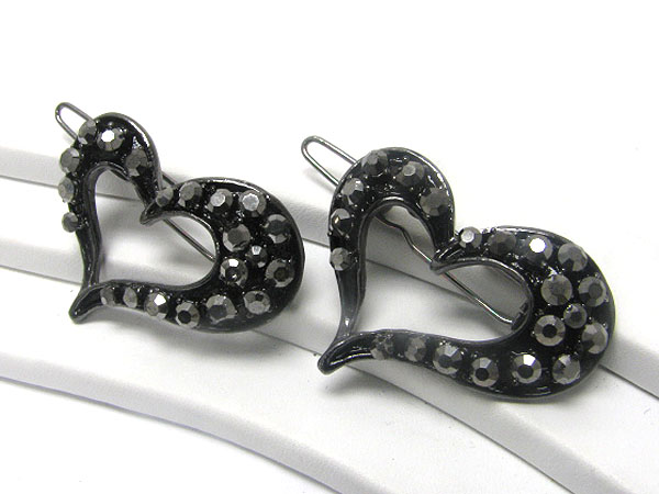 Crystal deco heart hair pin - 2 pc set