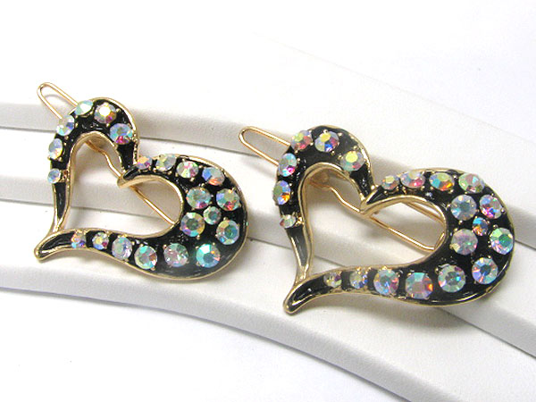 Crystal deco heart hair pin - 2 pc set