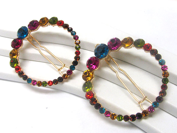 Crystal deco round hair pin - 2 pc set