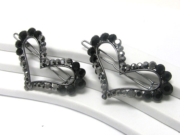 Crystal deco heart hair pin - 2 pc set