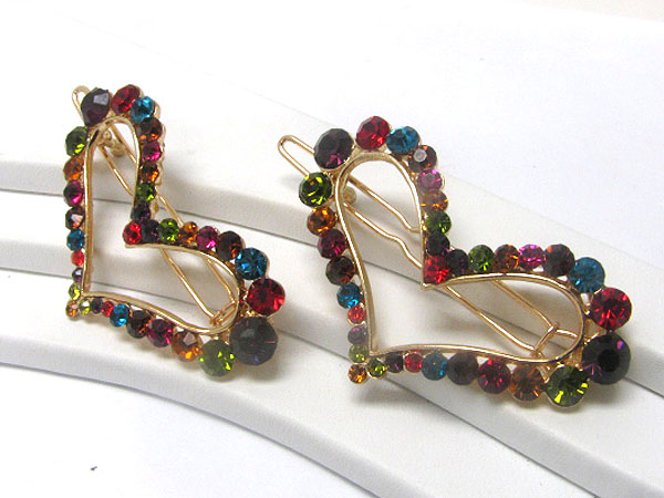 Crystal deco heart hair pin - 2 pc set