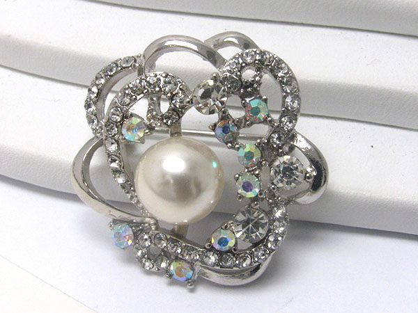 Crystal and pearl center pin or brooch