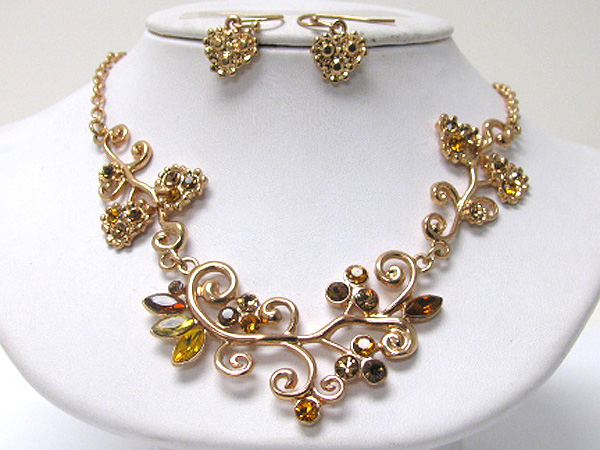 Austrian crystal deco blossom necklace earring set