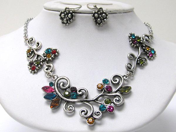 Austrian crystal deco blossom necklace earring set