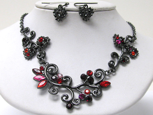 Austrian crystal deco blossom necklace earring set