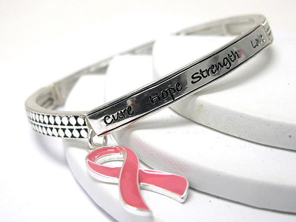 Pink ribbon charm inspiration theme stretch bracelet - breast cancer awareness