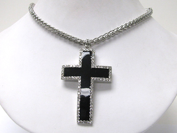 Crystal edge onym metal cross pendant necklace