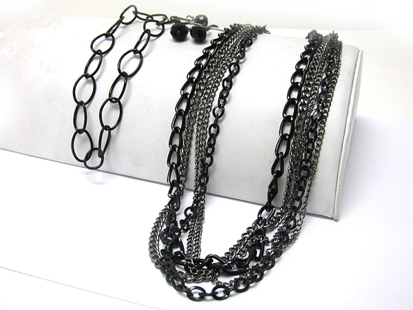 Multi strand mixed metal long chain neckalce earring set