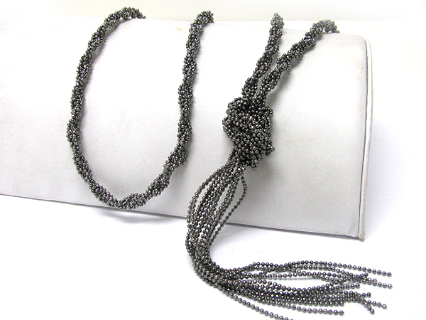 Multi strand knotted metal long chain neckalce