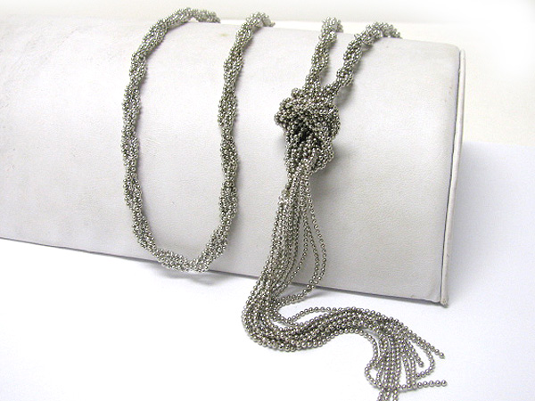 Multi strand knotted metal long chain neckalce