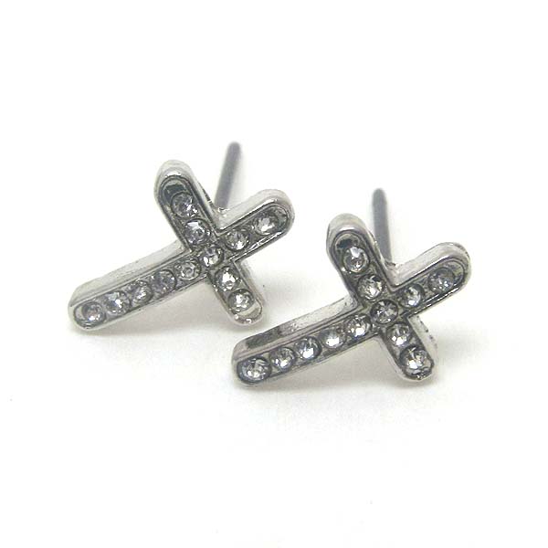 Premier electro plating crystal cross stud earring