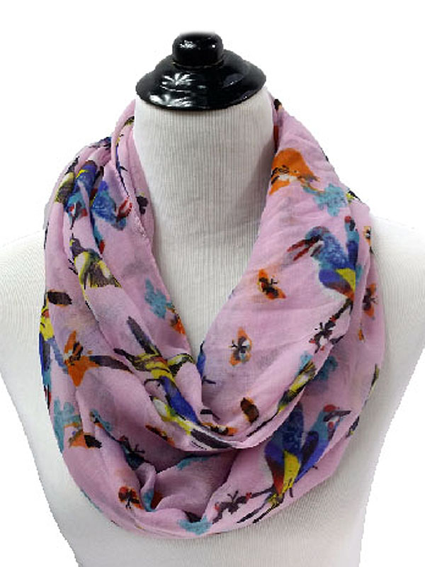 Bird print polyester infinity scarf
