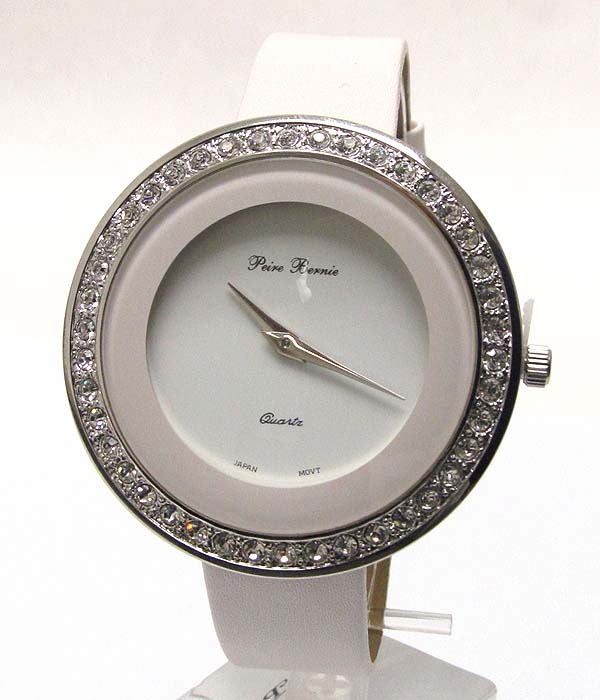 Crystal deco face and leather band watch