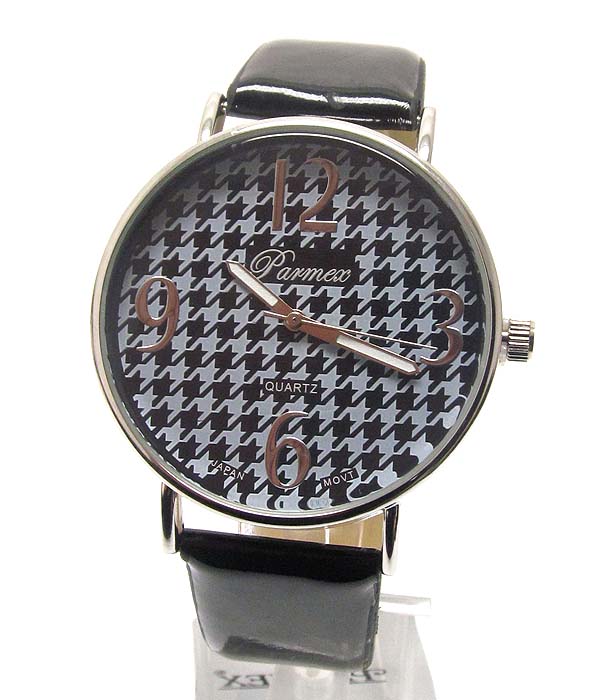 Designer pattern face and leather band watch