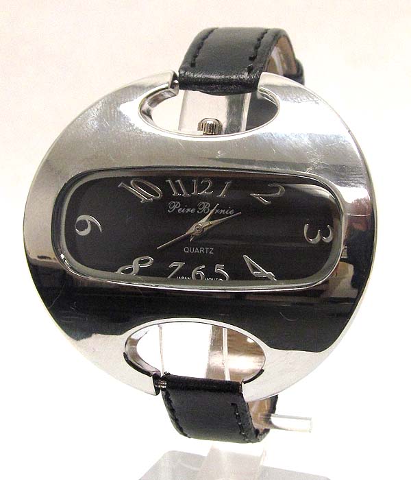 Curved face and thin leather band watch