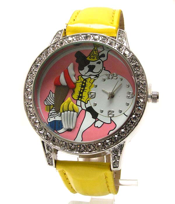 Crystal and miniature doggy and ice cream deco face watch