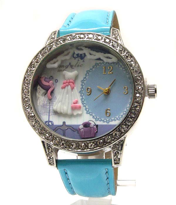 Crystal and miniature party dress and mask deco watch