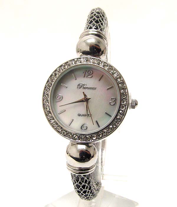 Swarovski and mop deco face and all stainless steel mesh tube band and crystal inside watch