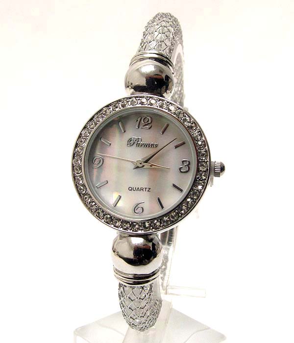 Swarovski and mop deco face and all stainless steel mesh tube band and crystal inside watch